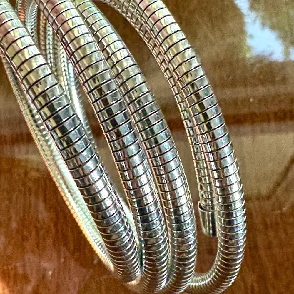 Silver Tone Multi Loop Coil Wrap Bracelet Stretch Style Jewelry